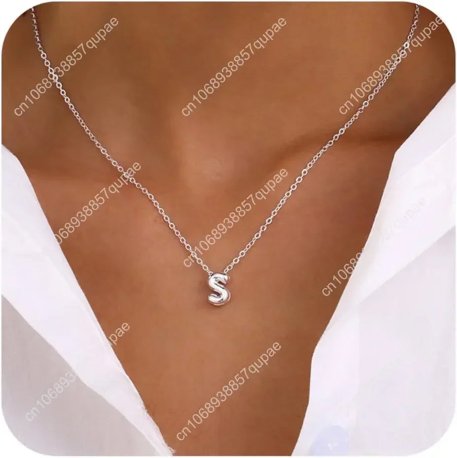 Bubble Letter Necklace Initial Necklaces for Women Name Necklace Personalized Bubble Pendant Necklace Dainty Charm Necklaces Tee